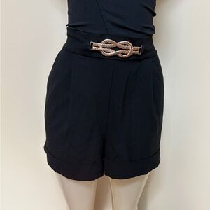 VENUS Black High Waist Shorts with Braided Belt